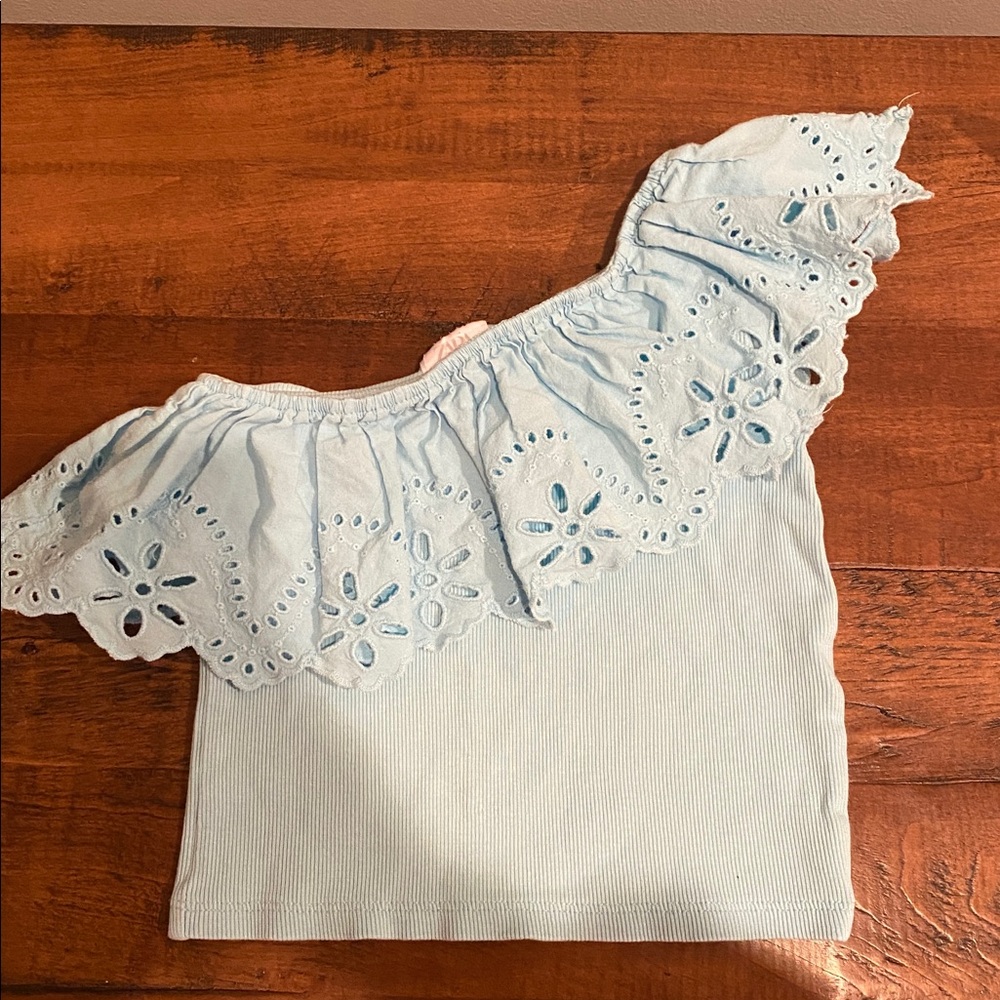 Zara Eyelet Ruffle One Shoulder Top - Picture 2 of 4